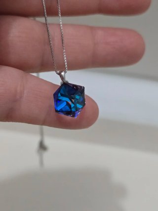 Collar Plata 925 Ley Colgante Azul Hexagonal