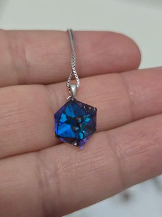 Collar Plata 925 Ley Colgante Azul Hexagonal