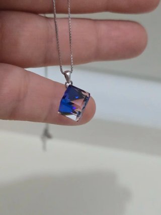 Collar Plata 925 Ley Colgante Azul Hexagonal
