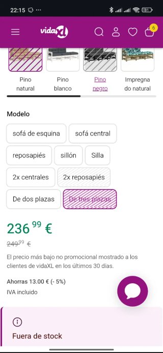 Sofá de jardín vidaXL 3 pzas madera.