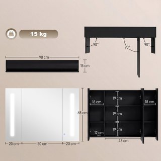 Armadietto con Specchio da Bagno a Parete in MDF c