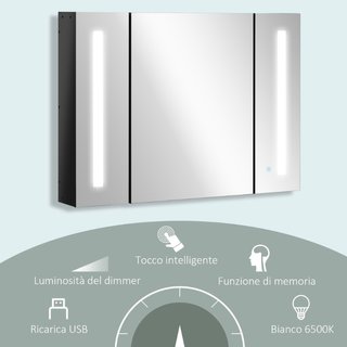 Armadietto con Specchio da Bagno a Parete in MDF c