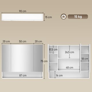 Specchiera Bagno con Armadietto 3 Ante Soft Close