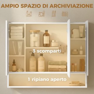 Specchiera Bagno con Armadietto 3 Ante Soft Close