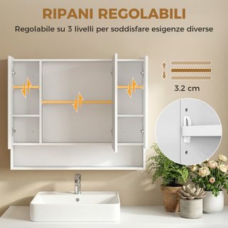 Specchiera Bagno con Armadietto 3 Ante Soft Close