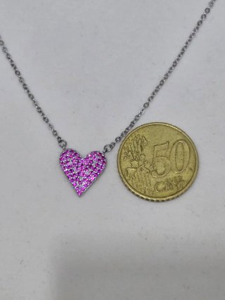 Collar Plata 925 Corazón Rosa