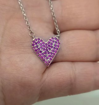 Collar Plata 925 Corazón Rosa