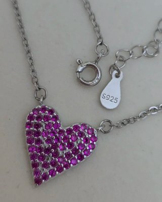 Collar Plata 925 Corazón Rosa