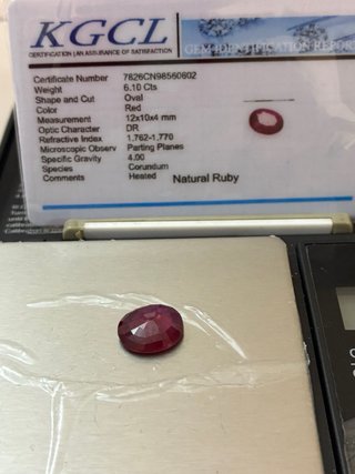 Rubí Natural Mozambique 6.10 Ct KGGL