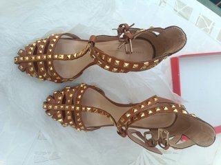 Zapatos Zara Tacon Tachuelas Marrones Talla 37