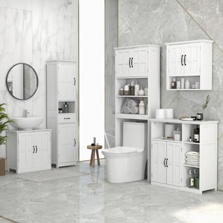 Mobile Colonna Bagno in Legno con Mensola Aperta,