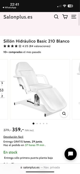 Camilla/sillon hidráulico estetica