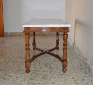 Mesa auxiliar vintage de madera y mármol