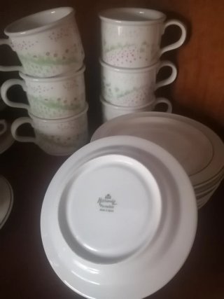 Juego de café porcelana flores rosas