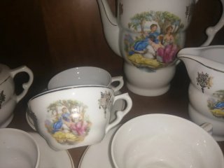 Juego de café porcelana flores rosas