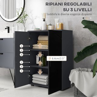 Mobiletto Bagno 2 Ante in Legno con 3 Ripiani e Ch