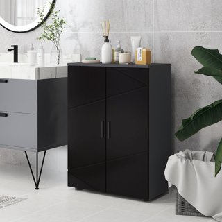 Mobiletto Bagno 2 Ante in Legno con 3 Ripiani e Ch
