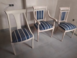 Juego 3 sillas madera diseño rayas