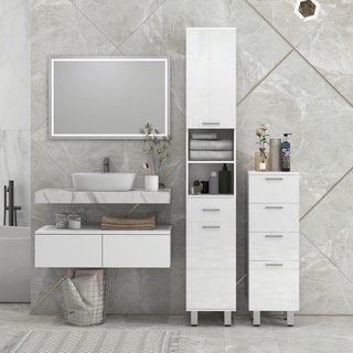 Mobiletto Bagno in Truciolato con 4 Cassetti e Bas