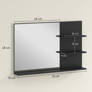 Specchio Bagno Moderno con 2 Ripiani Laterali e Ri