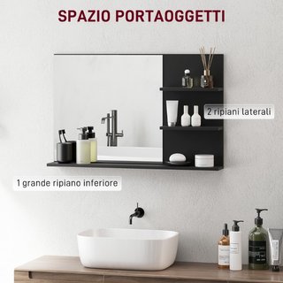 Specchio Bagno Moderno con 2 Ripiani Laterali e Ri