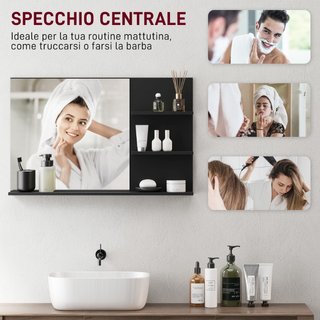 Specchio Bagno Moderno con 2 Ripiani Laterali e Ri