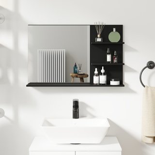 Specchio Bagno Moderno con 2 Ripiani Laterali e Ri