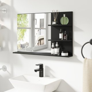 Specchio Bagno Moderno con 2 Ripiani Laterali e Ri