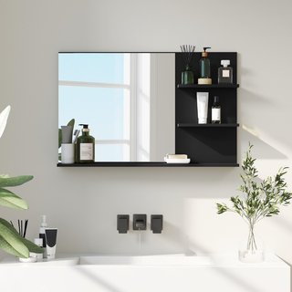 Specchio Bagno Moderno con 2 Ripiani Laterali e Ri