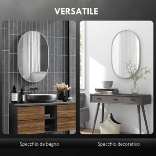 Specchio Bagno Ovale da Parete con Cornice in Allu