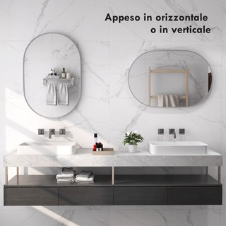 Specchio Bagno Ovale da Parete con Cornice in Allu