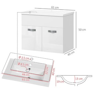 Mobile Bagno Sospeso con Lavabo, Armadietto a 2 An