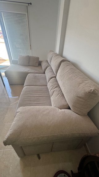 Sofá chaise longue beige tela