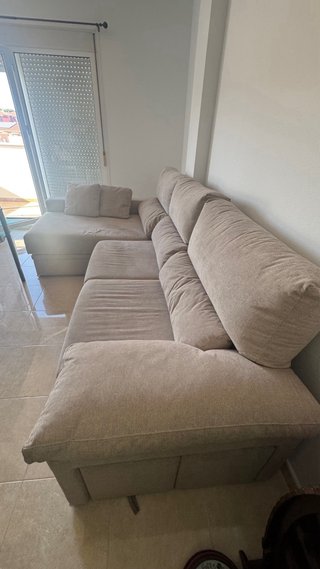 Sofá chaise longue beige tela