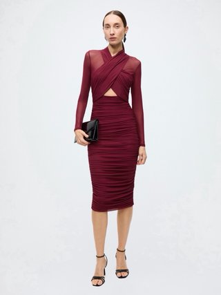 Vestido cruzado de malla burgundy