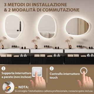 Specchio da Bagno Illuminato a LED con Colore e Te