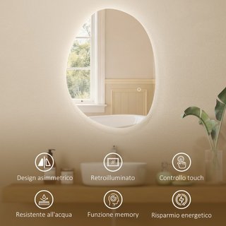 Specchio da Bagno Illuminato a LED con Colore e Te