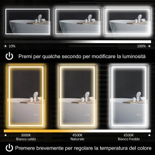 Specchio per Bagno con Luci LED Regolabili a 3 Col