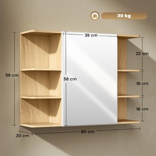 Specchiera Bagno con Armadietto a 2 Ripiani e 6 Va