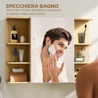 Specchiera Bagno con Armadietto a 2 Ripiani e 6 Va