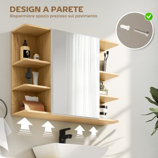 Specchiera Bagno con Armadietto a 2 Ripiani e 6 Va