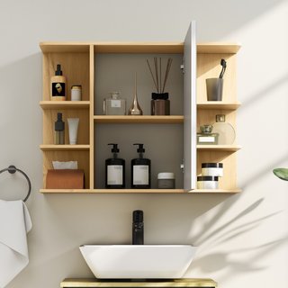 Specchiera Bagno con Armadietto a 2 Ripiani e 6 Va