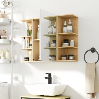 Specchiera Bagno con Armadietto a 2 Ripiani e 6 Va
