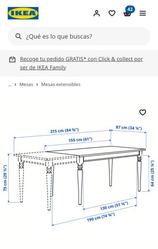 Mesa extensible ROSENTORP blanca 155/215x87 cm