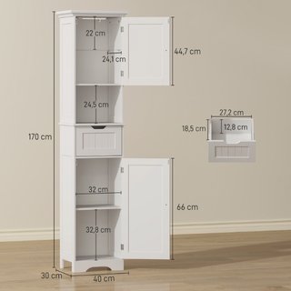 Mobile Colonna Bagno in Legno con 2 Armadietti con