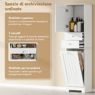 Mobile Bagno con Cesto per Biancheria Pieghevole,