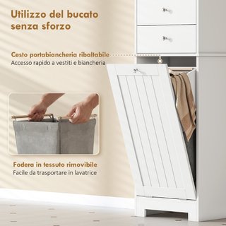 Mobile Bagno con Cesto per Biancheria Pieghevole,