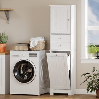 Mobile Bagno con Cesto per Biancheria Pieghevole,