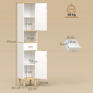 Armadietto 172 cm, Mobile Bagno con Cassetto e Rip