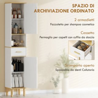 Armadietto 172 cm, Mobile Bagno con Cassetto e Rip